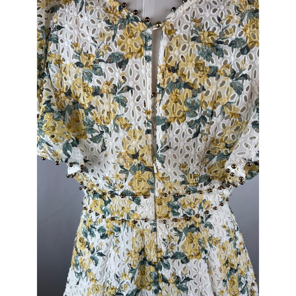 La Maison Talulah Floral Eyelet Beaded Cutout Mini Dress Size S - Picture 8 of 12
